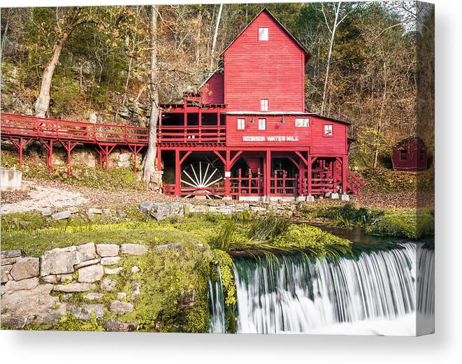 Hodgson-aid Canvas Print featuring the photograph The Hodgson Water Mill and Bryant Creek Waterfall - Dora Missouri by Gregory Ballos