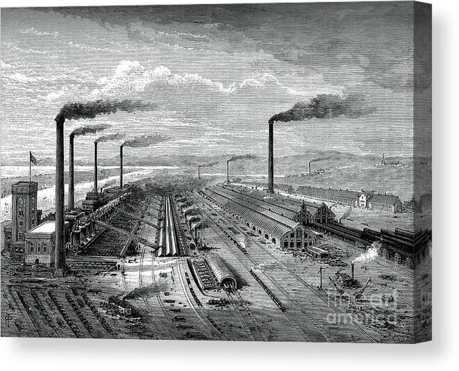 Barrow-in-furness Canvas Print featuring the drawing The Iron And Steel Works At Barrow by Print Collector