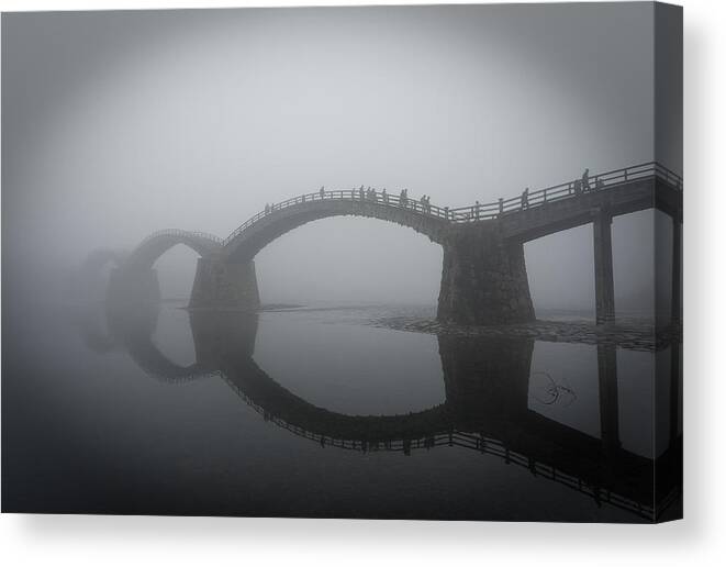 Early Canvas Print featuring the photograph The Kintai Bridge In The Fog #water Mirror by Sunao Isotani