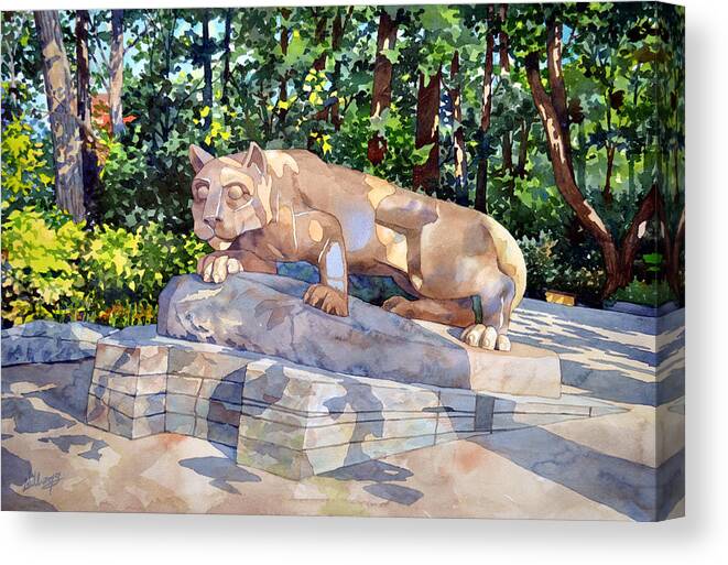 #pennstate #nittanylion #statecollege #watercolor #landscape #fineart #commissionedart Canvas Print featuring the painting The Nittany Lion by Mick Williams