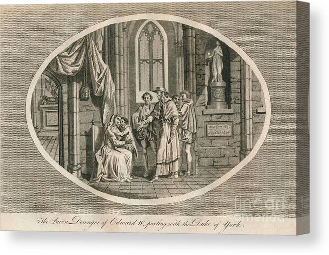 Engraving Canvas Print featuring the drawing The Queen Dowager Of Edward Iv Parting by Print Collector