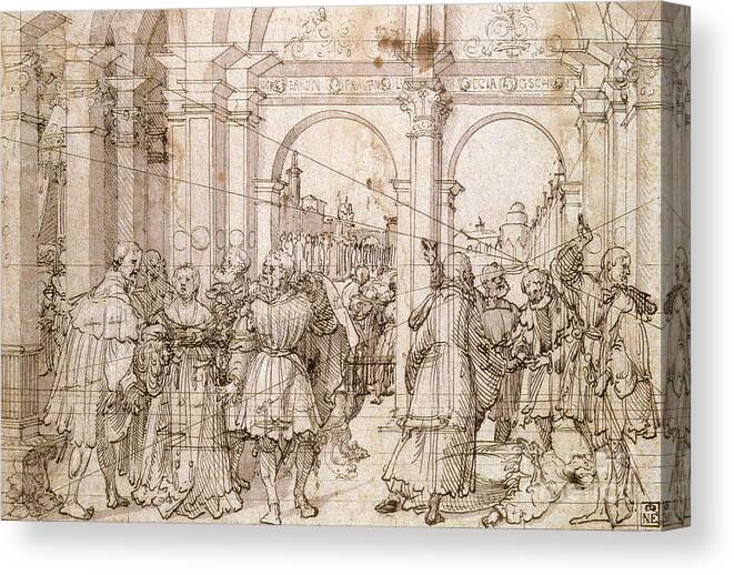 Crowd Of People Canvas Print featuring the drawing The Suicide Of Lucretia, Early 16th by Print Collector