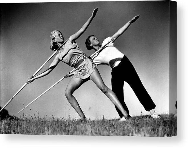 1930-1939 Canvas Print featuring the photograph Throwing Javelins by Alfred Eisenstaedt