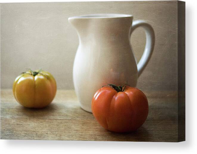 Yellow Canvas Print featuring the photograph Tomatoes And Jar by C.aranega