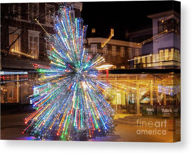 Light Canvas Print featuring the photograph Town christmas tree light trails by Sophie McAulay