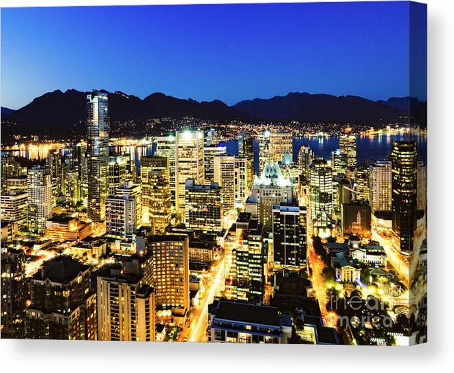 Dazzling Canvas Print featuring the photograph 1374 Twilight Grouse Mountain Vancouver British Columbia Canada Luxury Mural Hotel Home Deco by Neptune - Amyn Nasser Photographer