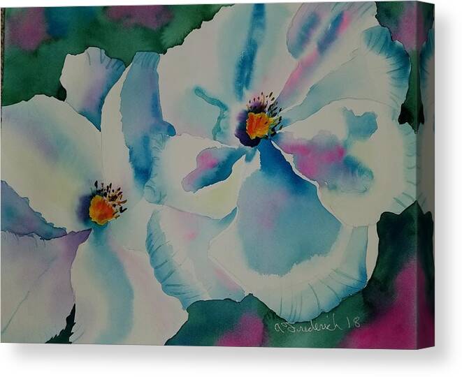 Floral Canvas Print featuring the painting Two White Flowers by Ann Frederick