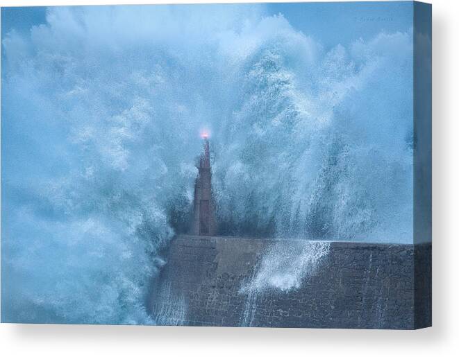 Lighthouse Canvas Print featuring the photograph Viavelez In Blue Hour by Osmel