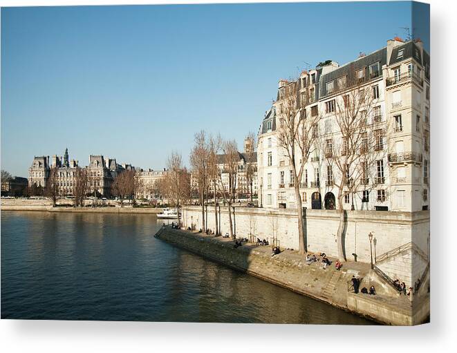 Clear Sky Canvas Print featuring the photograph View Of Seine River, Paris by Carlo A