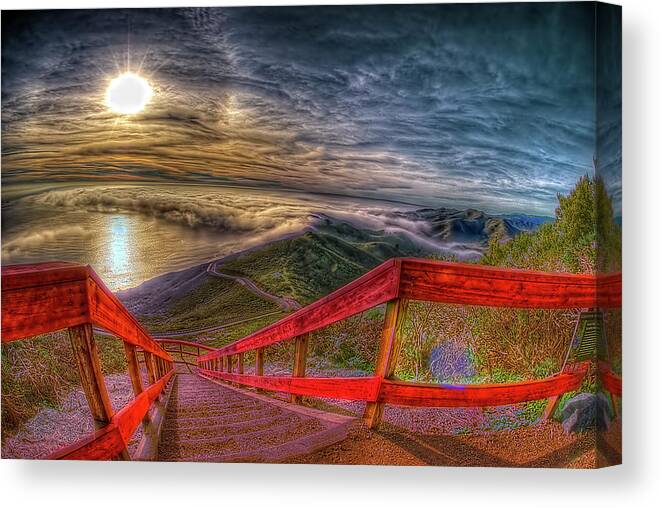 San Francisco Canvas Print featuring the photograph View Of Sun Into Sea At Marin Headlands by Image By Sean Foster