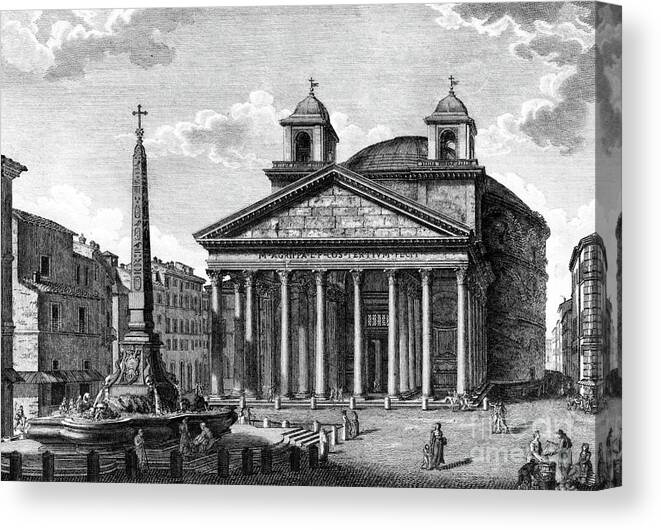 Architecture Canvas Print featuring the drawing View Of The Pantheon, Rome, 1810 by Giuseppe Acquaroni