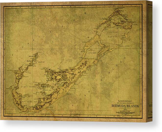 Vintage Canvas Print featuring the mixed media Vintage Map of Bermuda by Design Turnpike
