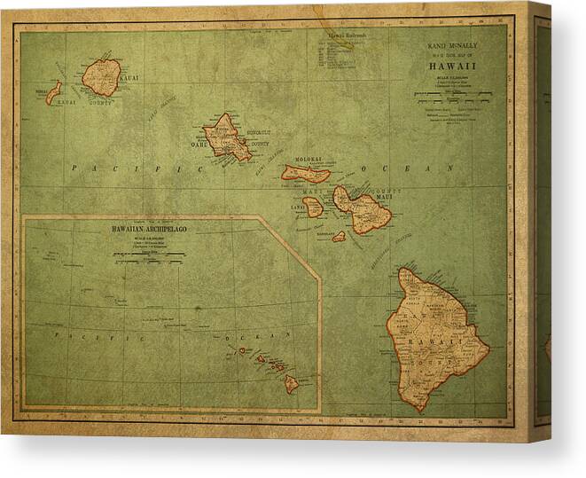 Vintage Canvas Print featuring the mixed media Vintage Map of Hawaii by Design Turnpike