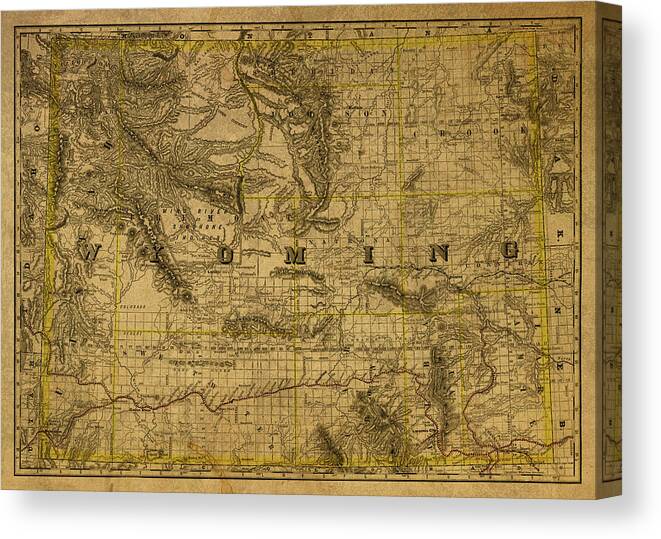 Vintage Canvas Print featuring the mixed media Vintage Map of Wyoming 1889 by Design Turnpike
