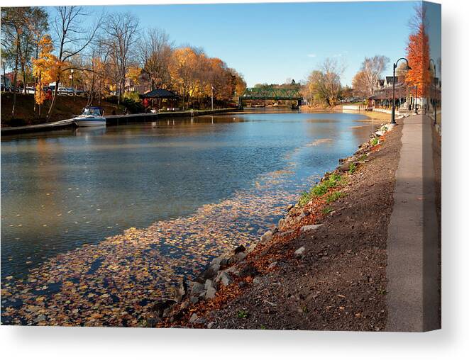 Walkway Erie Canal In Autumn Nys Canvas Print featuring the photograph Walkway Erie Canal In Autumn Nys by Anthony Paladino