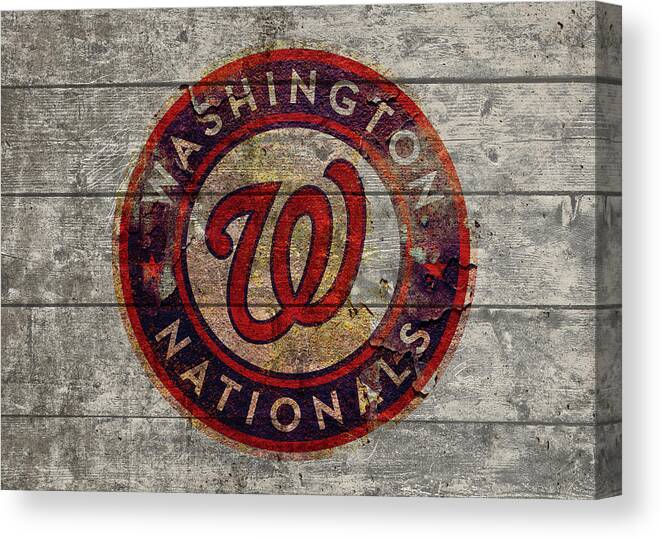 Washington Nationals Canvas Print featuring the mixed media Washington Nationals Logo Vintage Barn Wood Paint by Design Turnpike