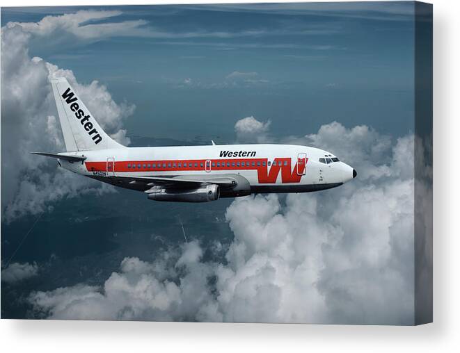 Western Airlines Canvas Print featuring the mixed media Western Airlines Boeing 737-247 by Erik Simonsen