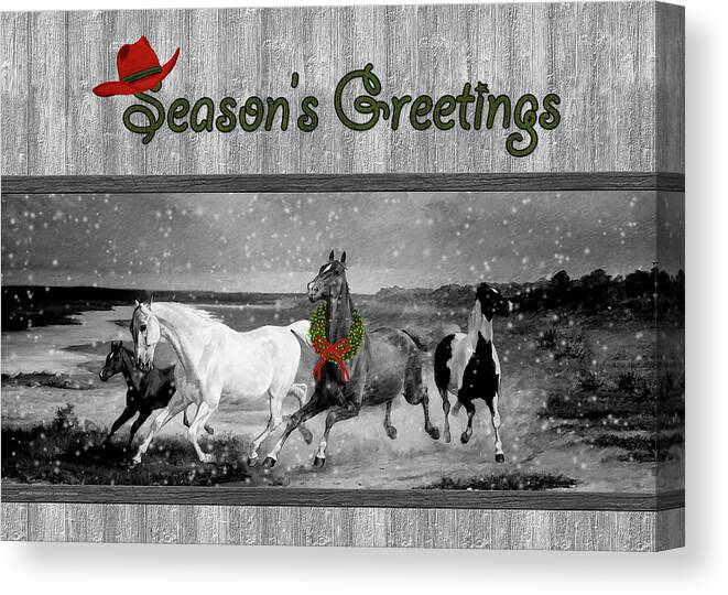 Western Canvas Print featuring the digital art Western Themed Christmas Wild Horses by Doreen Erhardt