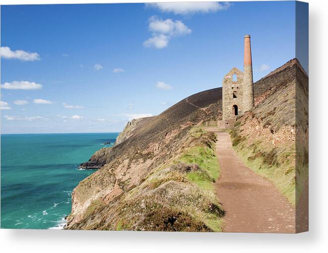 Water's Edge Canvas Print featuring the photograph Wheal Coates, Cornwall, England by Johngollop