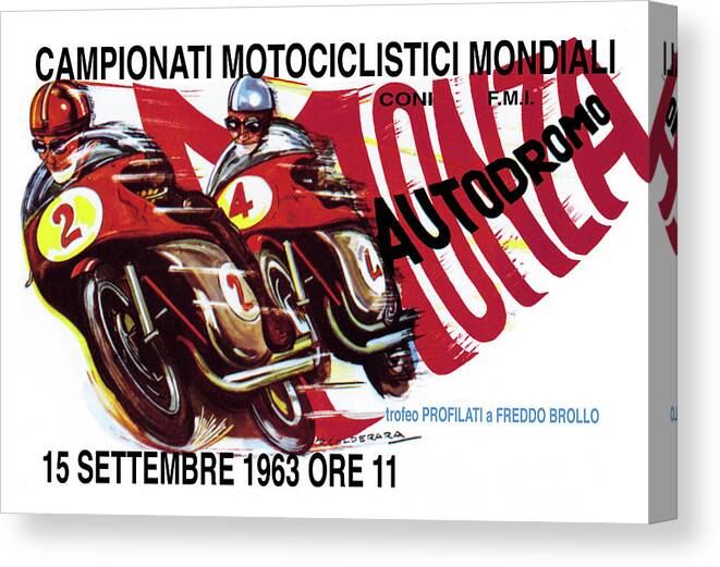 Motorcycle Canvas Print featuring the painting World Motorcycle Championship - 1963 by P. Calderara