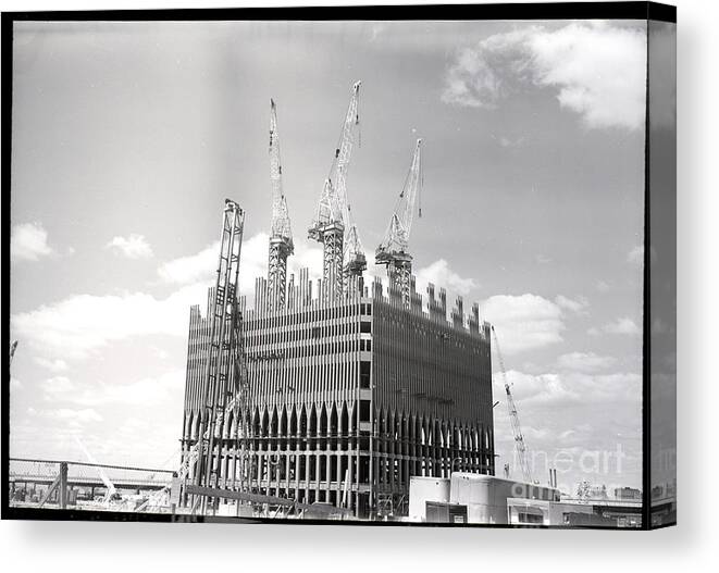 Trading Canvas Print featuring the photograph World Trade Center Under Construction by Bettmann