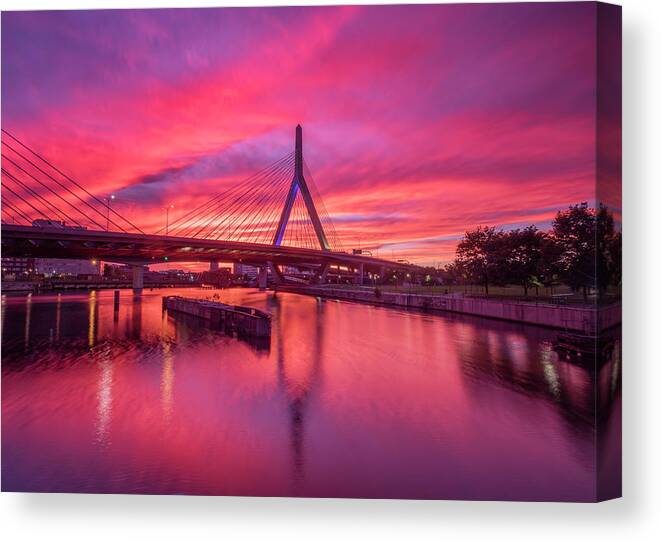 Zakim Bridge Canvas Print featuring the photograph Zakim Bridge Sunset by Rob Davies