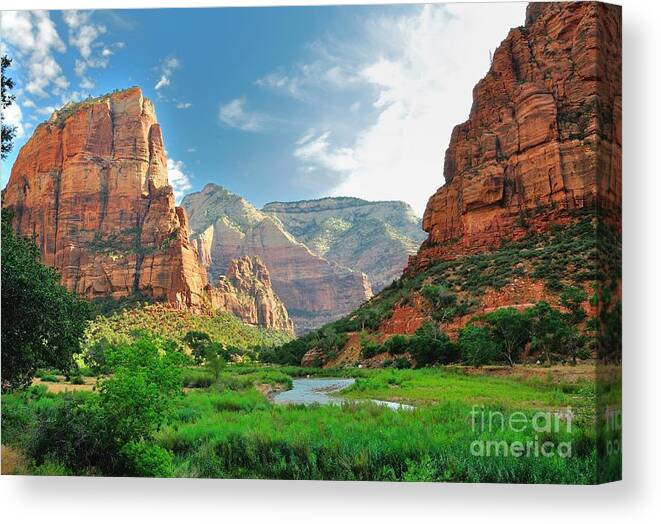 Southwest Canvas Print featuring the photograph Zion Canyon With The Virgin River by Bjul