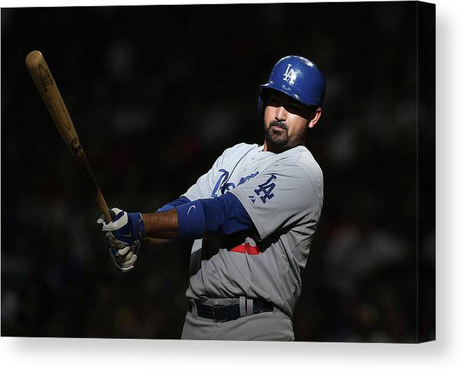 Ninth Inning Canvas Print featuring the photograph Adrian Gonzalez by Christian Petersen