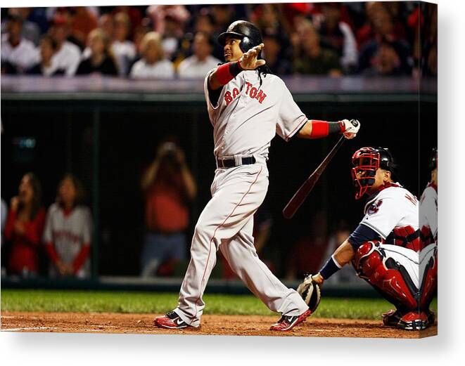 American League Baseball Canvas Print featuring the photograph ALCS: Boston Red Sox v Cleveland Indians - Game 5 #1 by Gregory Shamus