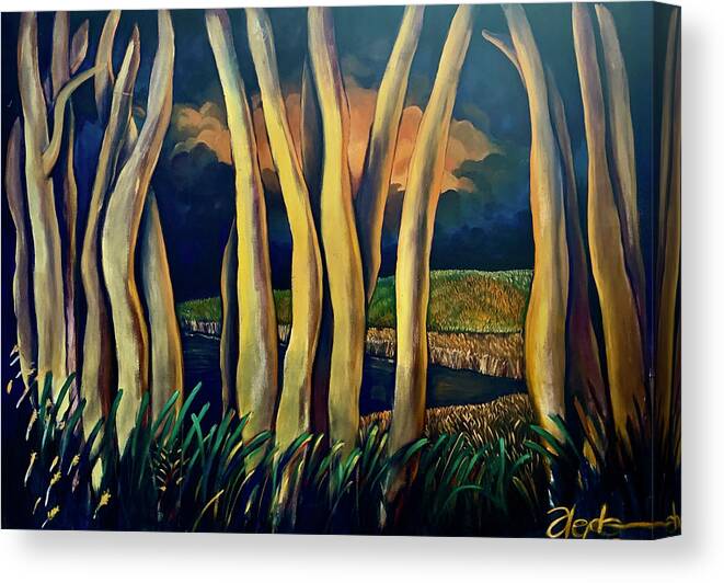 Orange Canvas Print featuring the painting By The Lake #1 by Franci Hepburn