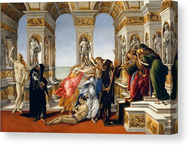 Calumny Canvas Print featuring the painting Calumny of Apelles by Sandro Botticelli by Mango Art