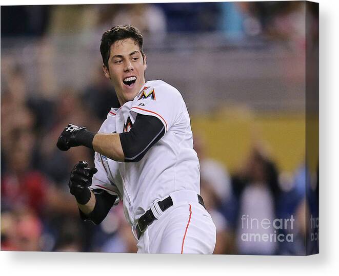 People Canvas Print featuring the photograph Christian Yelich by Rob Foldy