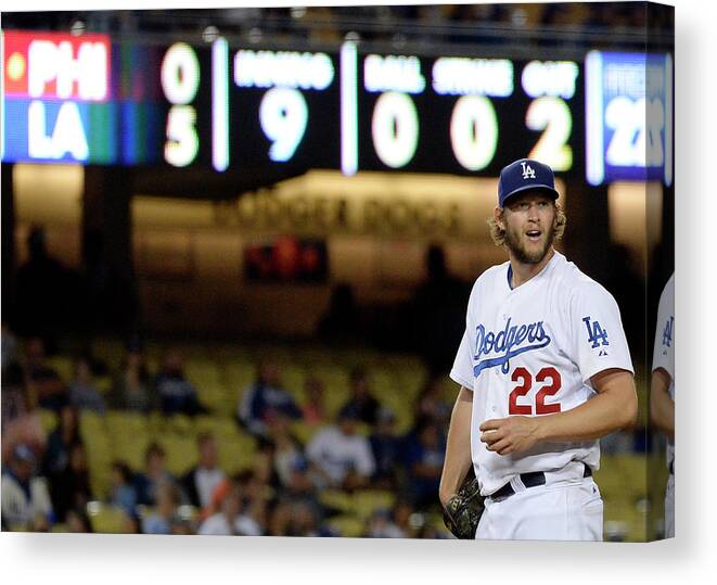 Ninth Inning Canvas Print featuring the photograph Clayton Kershaw by Kevork Djansezian