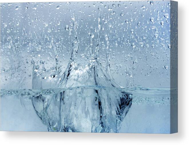 Abstract Canvas Print featuring the photograph Close Up Of The Water Splash Blue #1 by Severija Kirilovaite