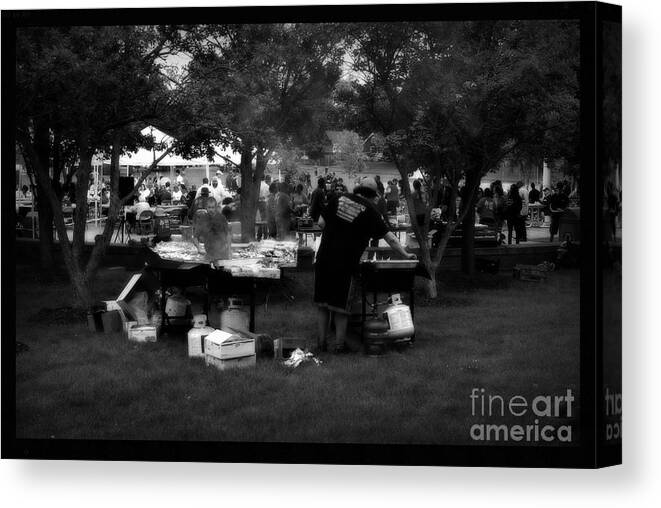 Black And White Canvas Print featuring the photograph Community Picnic #1 by Frank J Casella