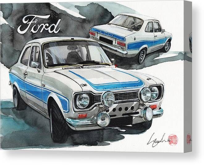 Ford Canvas Print featuring the painting Ford Escort Mk1 #1 by Yoshiharu Miyakawa