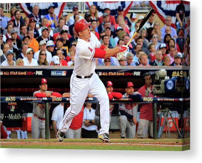 People Canvas Print featuring the photograph Mike Trout #1 by Rob Carr