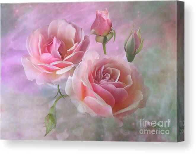 Pink Roses Canvas Print featuring the mixed media Pink Rose Duet by Morag Bates