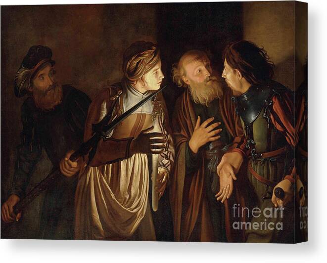Coster Canvas Print featuring the painting The Denial of Saint Peter by Adam de Coster