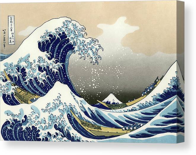 Great Canvas Print featuring the painting The Great Wave by Katsushika Hokusai by Mango Art