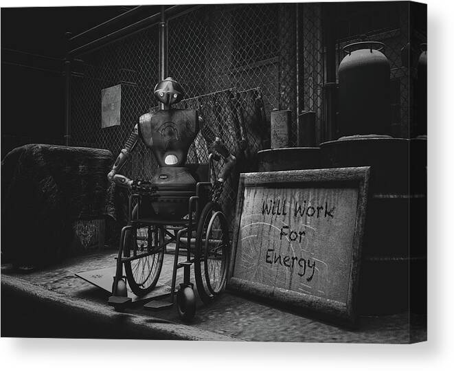 Robot Canvas Print featuring the photograph Will Work For Energy #2 by Bob Orsillo