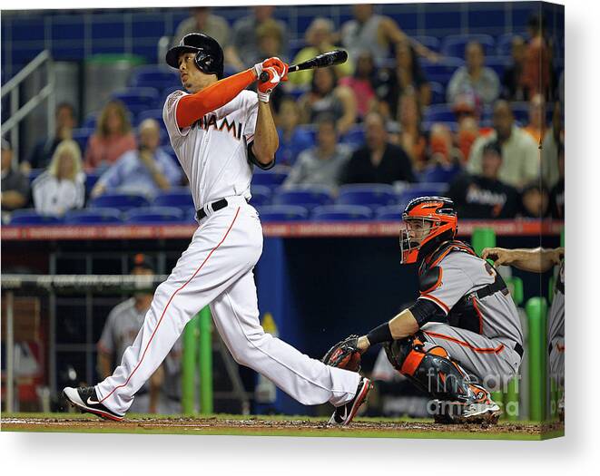 People Canvas Print featuring the photograph Giancarlo Stanton by Mike Ehrmann