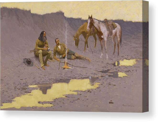 Frederic Remington Canvas Print featuring the painting A New Year on the Cimarron by Frederic Remington by Mango Art