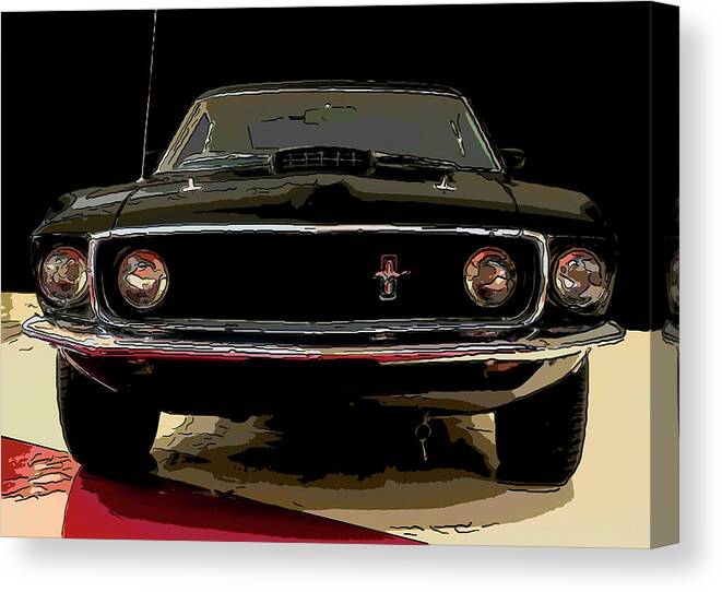 1969 Ford Mustang Canvas Print featuring the drawing 1969 Ford Mustang Digital drawing by Flees Photos