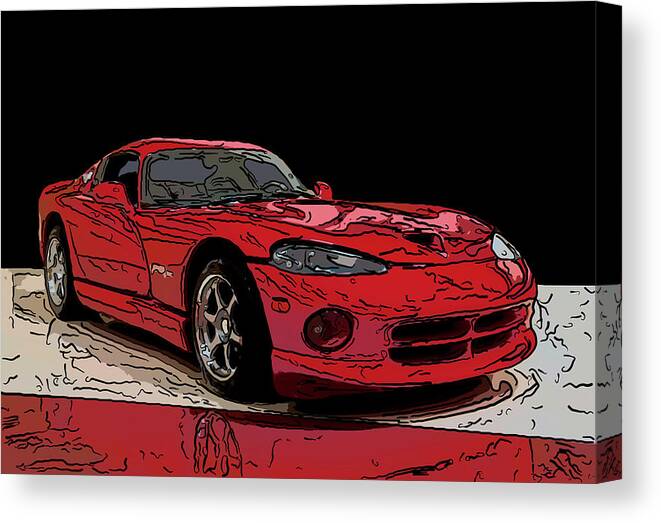 1997 Dodge Viper Gts Canvas Print featuring the drawing 1997 Dodge Viper GTS Red Digital drawings by Flees Photos