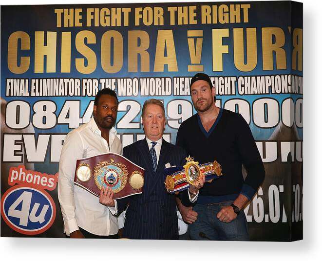Tyson Fury Canvas Print featuring the photograph Dereck Chisora And Tyson Fury Press Conference #2 by Andrew Redington