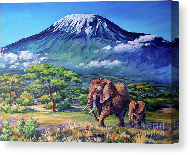 Elephants Canvas Print featuring the painting Homeward Bound #2 by John Clark