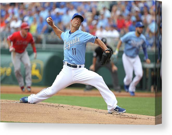 American League Baseball Canvas Print featuring the photograph Jeremy Guthrie by Ed Zurga