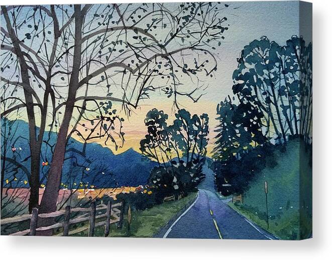 Malibou Lake Canvas Print featuring the painting Old Sycamore on Lake Vista - Dusk by Luisa Millicent
