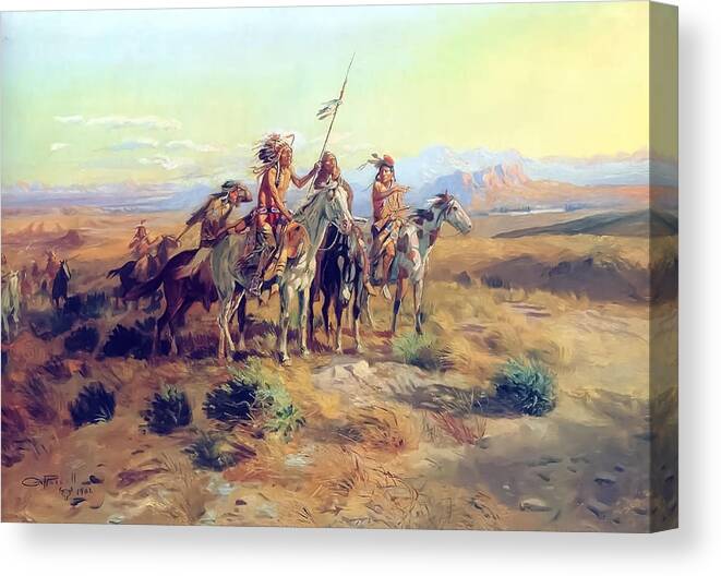 Scouts Canvas Print featuring the painting The Scouts by Charles Marion Russell by Mango Art
